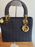 Dior Lady Dior Cannage Gold Hardware Shoulder Bag  Black Nylon