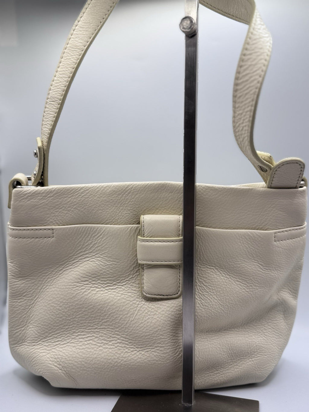 Orla Kiely Cream Leather Shoulder Crossbody Bag with Punched Out Stem Design