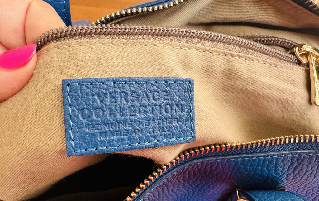 Versace vintage Collection Hand Bag Tote Bag 2way Leather Blue Authentic