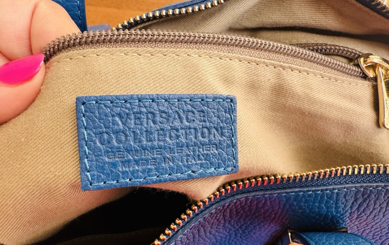 Versace vintage Collection Hand Bag Tote Bag 2way Leather Blue Authentic
