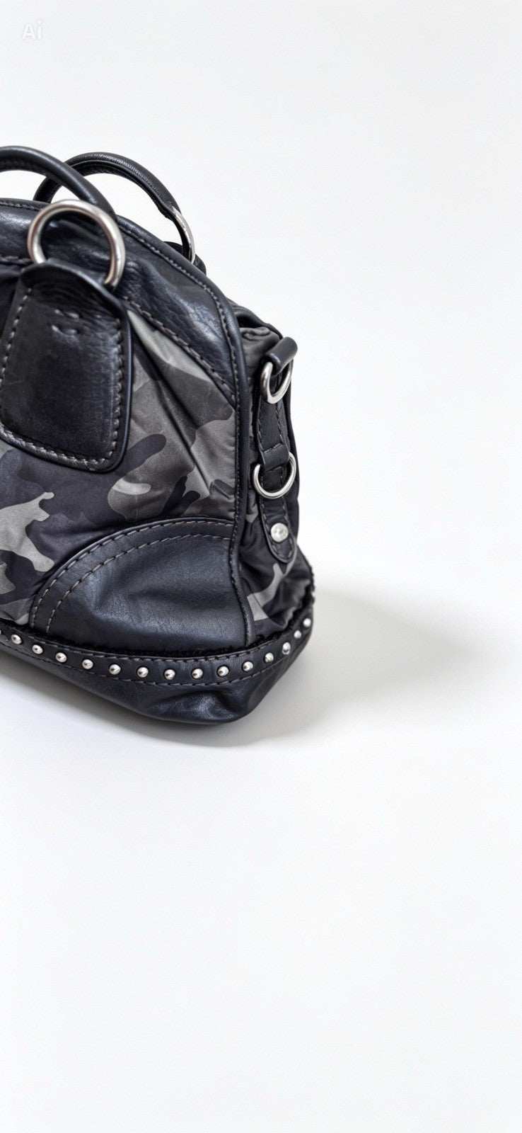 PRADA Vintage Fall 2010 Camouflage Tessuto Nylon Studded Bowler Bag (BL0688)