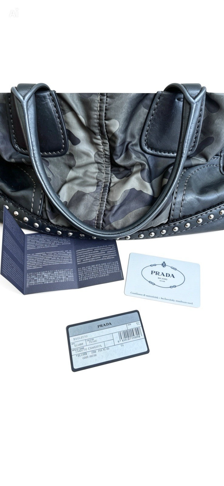 PRADA Vintage Fall 2010 Camouflage Tessuto Nylon Studded Bowler Bag (BL0688)