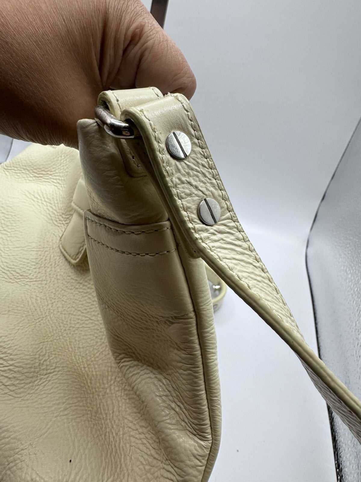Orla Kiely Cream Leather Shoulder Crossbody Bag with Punched Out Stem Design