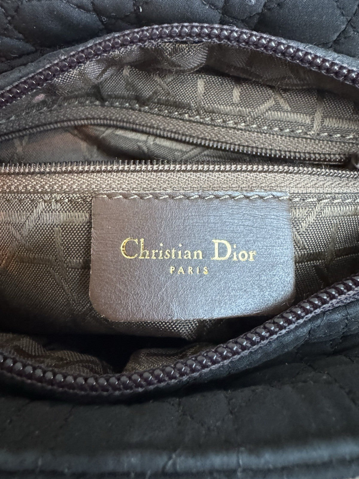 Dior Lady Dior Cannage Gold Hardware Shoulder Bag  Black Nylon