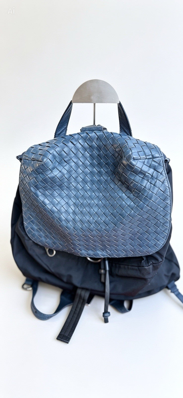 VGC Bottega Veneta Leather and Canvas Blue Backpack Bag