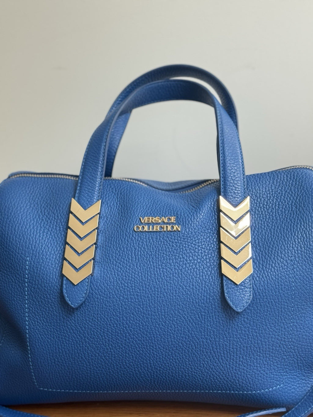 Versace vintage Collection Hand Bag Tote Bag 2way Leather Blue Authentic