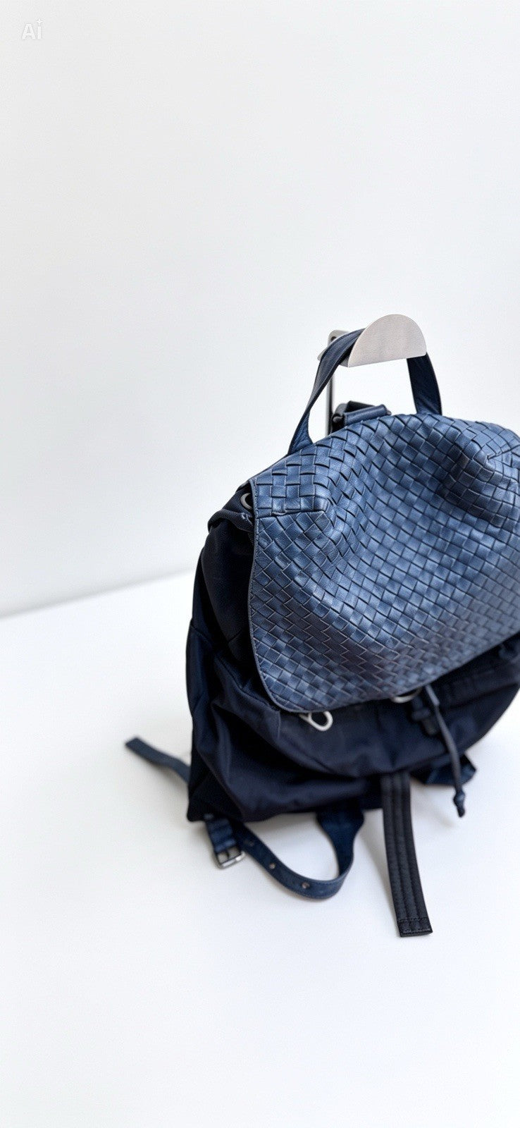 VGC Bottega Veneta Leather and Canvas Blue Backpack Bag
