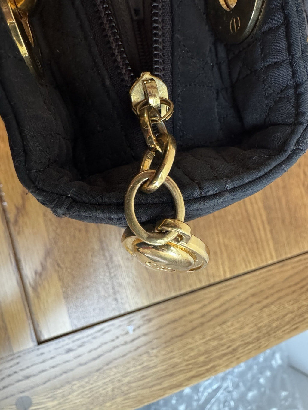 Dior Lady Dior Cannage Gold Hardware Shoulder Bag  Black Nylon