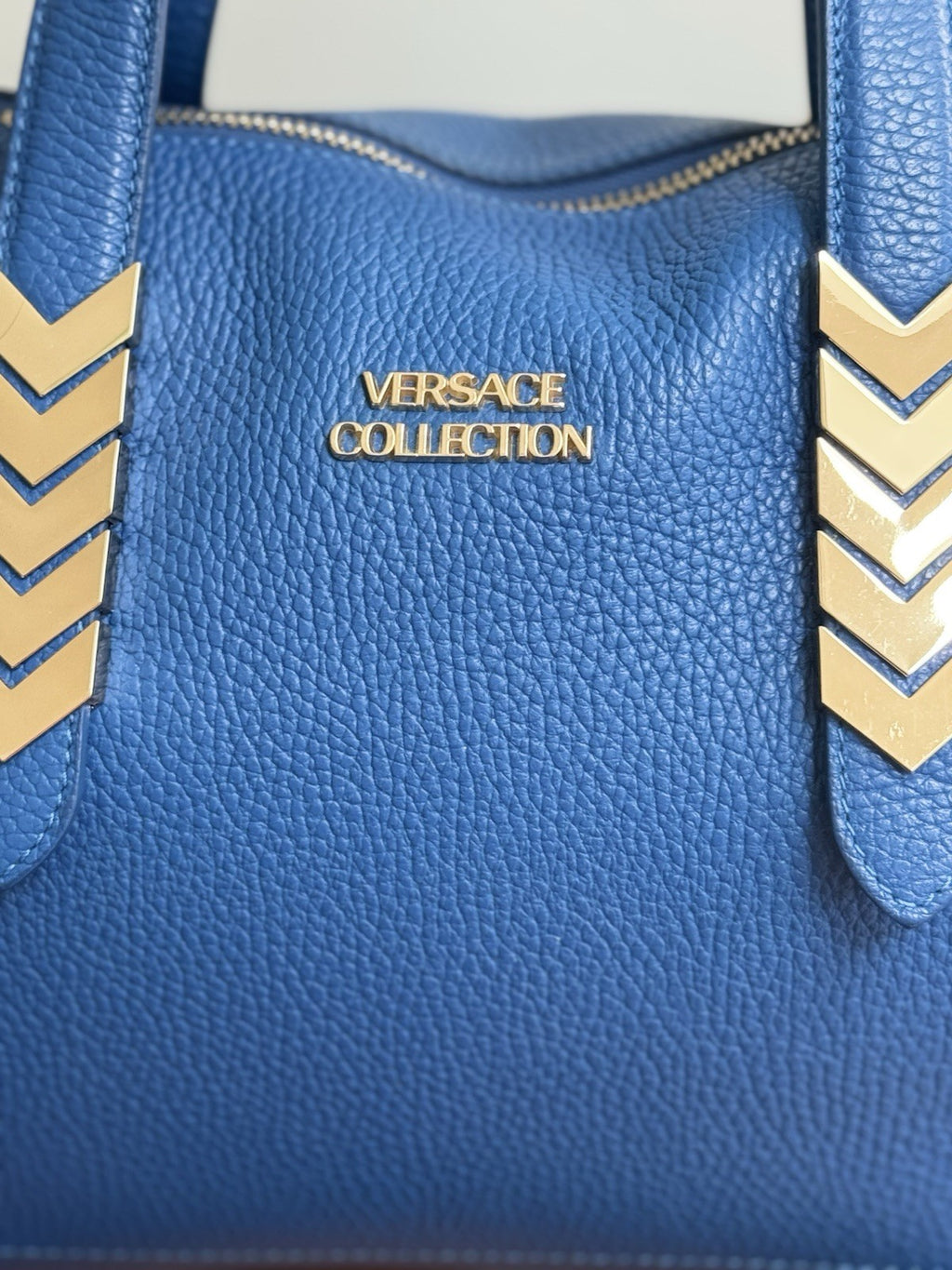 Versace vintage Collection Hand Bag Tote Bag 2way Leather Blue Authentic