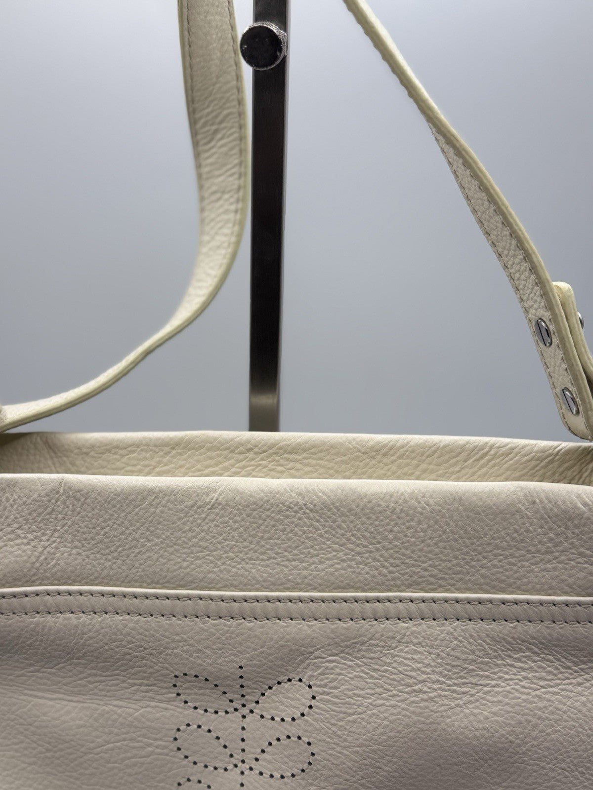 Orla Kiely Cream Leather Shoulder Crossbody Bag with Punched Out Stem Design