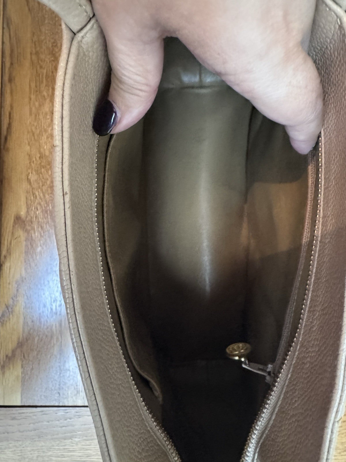 CHANEL Beige Medallion Tote,zip Closure quilted caviar leather