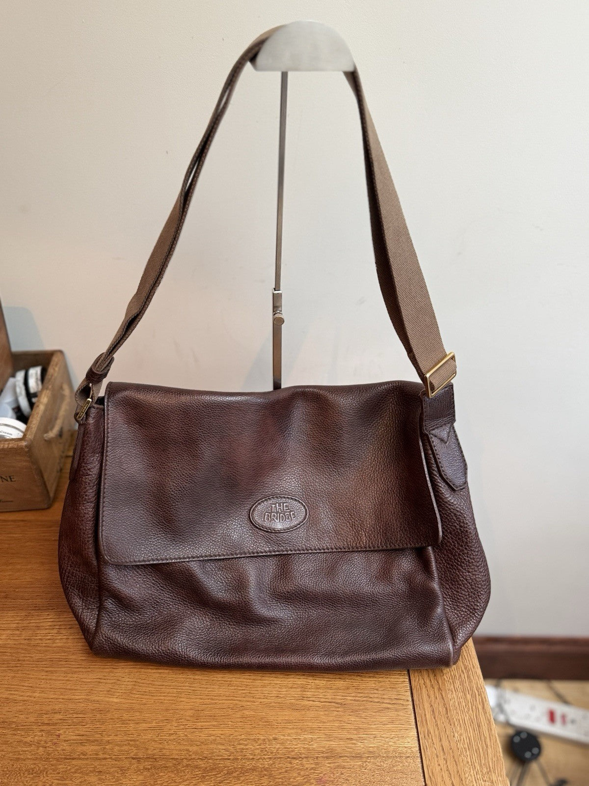 Vintage Genuine The Bridge Brown Leather Bag with Crossbody Shoulder Strap VGC