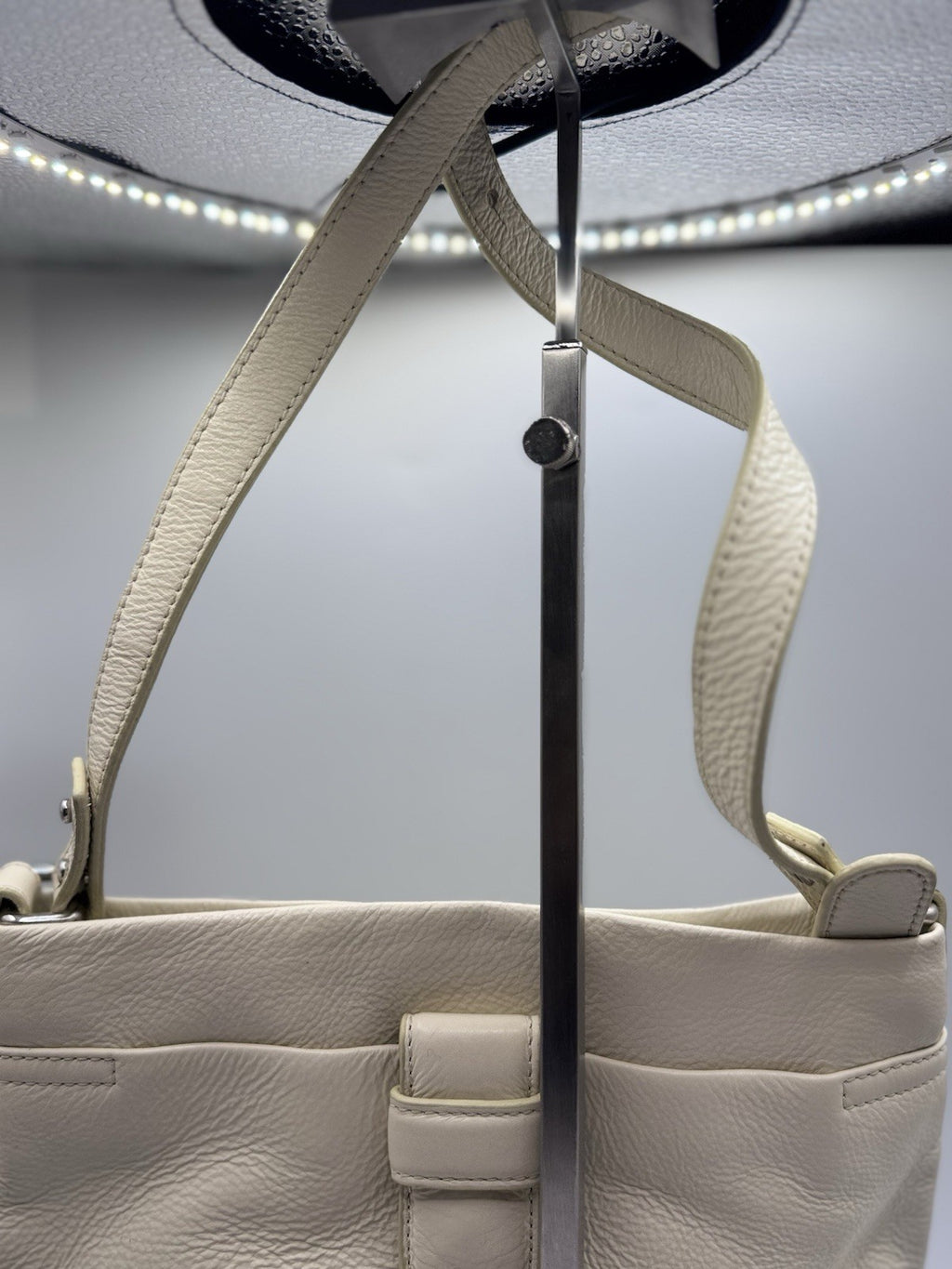 Orla Kiely Cream Leather Shoulder Crossbody Bag with Punched Out Stem Design