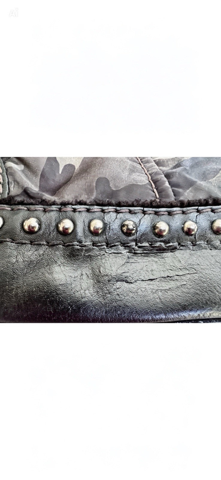 PRADA Vintage Fall 2010 Camouflage Tessuto Nylon Studded Bowler Bag (BL0688)