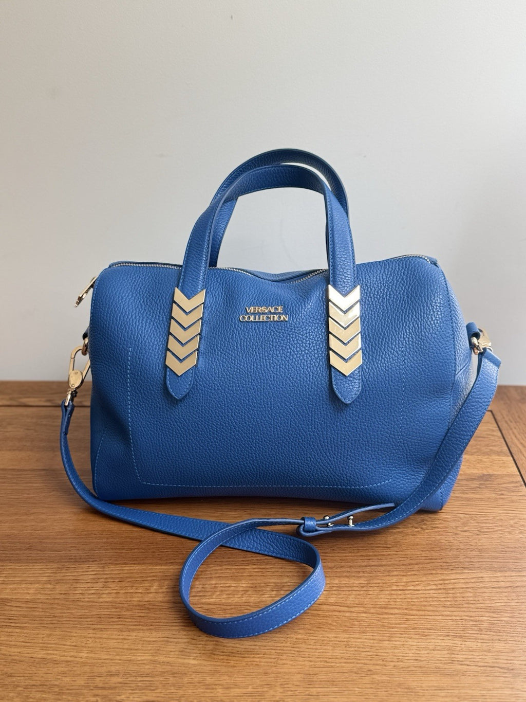 Versace vintage Collection Hand Bag Tote Bag 2way Leather Blue Authentic