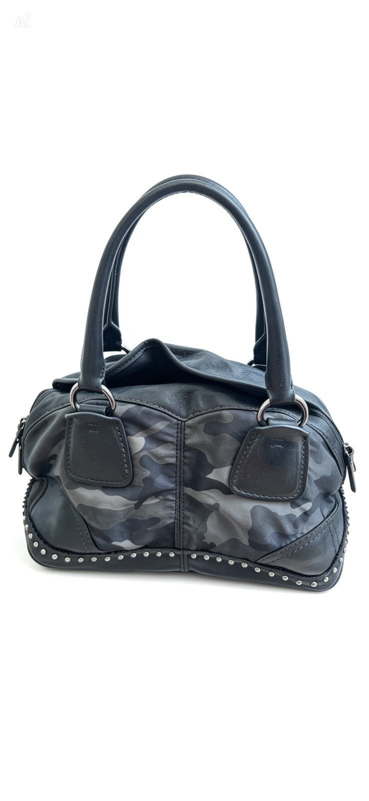 PRADA Vintage Fall 2010 Camouflage Tessuto Nylon Studded Bowler Bag (BL0688)