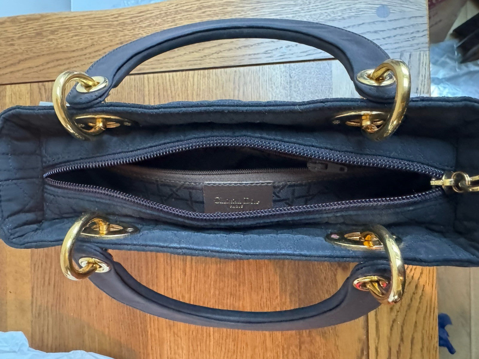 Dior Lady Dior Cannage Gold Hardware Shoulder Bag  Black Nylon