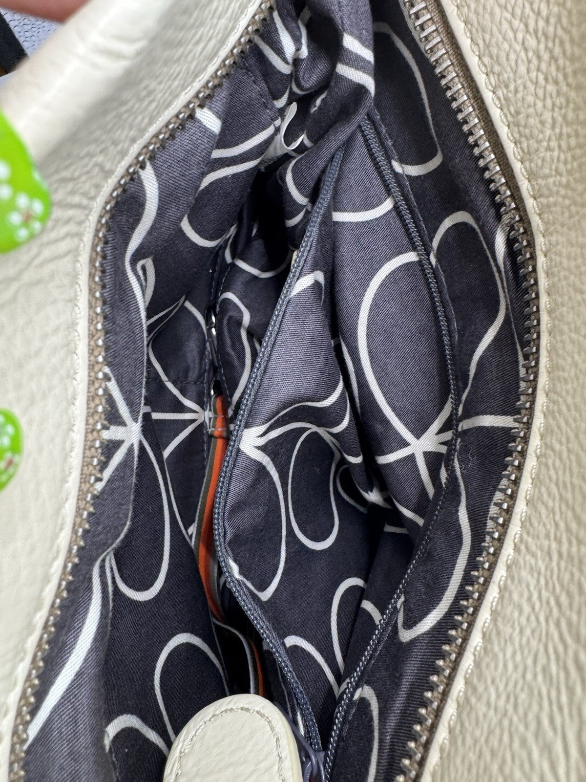 Orla Kiely Cream Leather Shoulder Crossbody Bag with Punched Out Stem Design