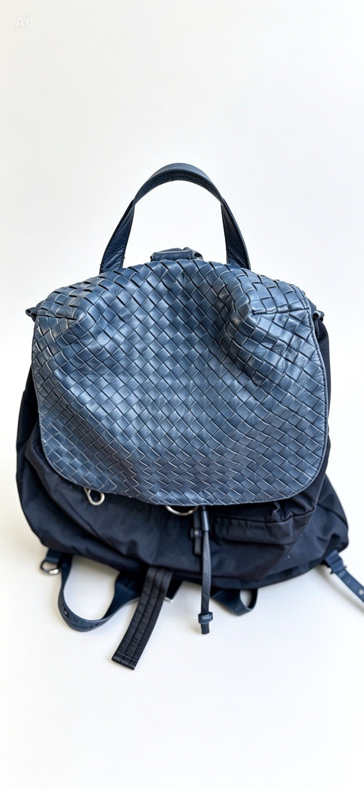 VGC Bottega Veneta Leather and Canvas Blue Backpack Bag