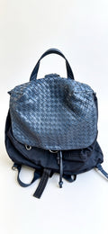 VGC Bottega Veneta Leather and Canvas Blue Backpack Bag
