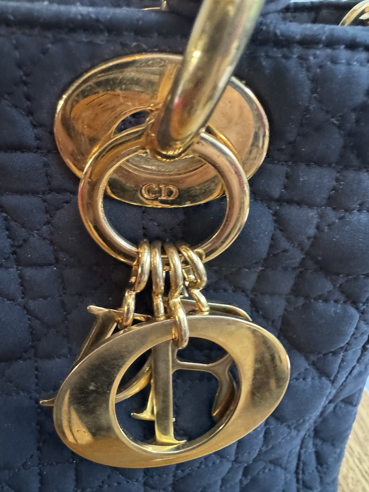 Dior Lady Dior Cannage Gold Hardware Shoulder Bag  Black Nylon