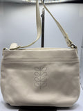 Orla Kiely Cream Leather Shoulder Crossbody Bag with Punched Out Stem Design