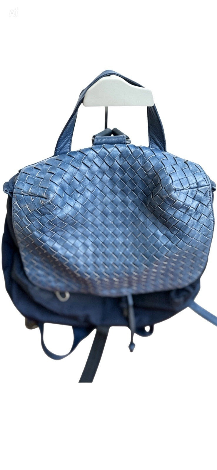 VGC Bottega Veneta Leather and Canvas Blue Backpack Bag