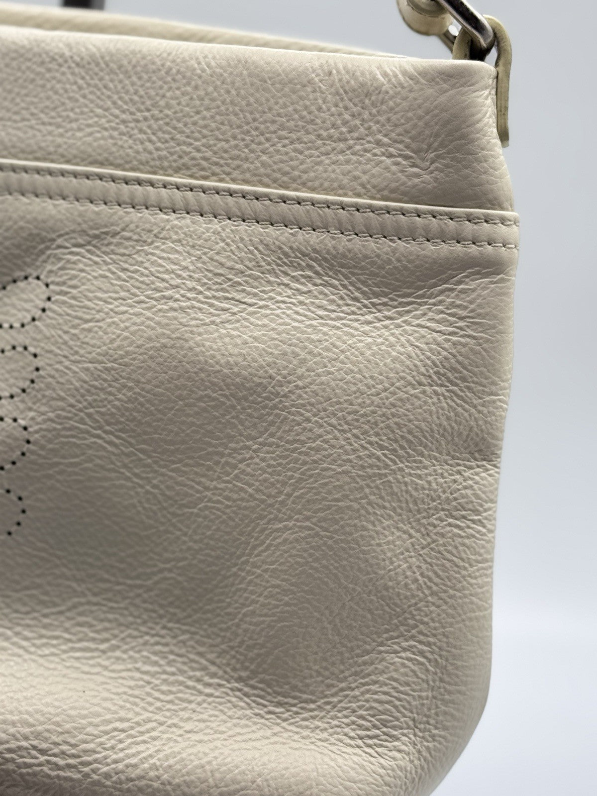 Orla Kiely Cream Leather Shoulder Crossbody Bag with Punched Out Stem Design