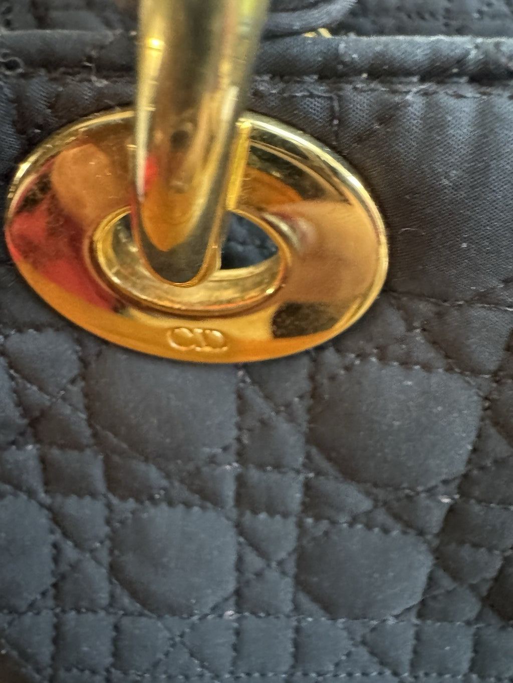 Dior Lady Dior Cannage Gold Hardware Shoulder Bag  Black Nylon