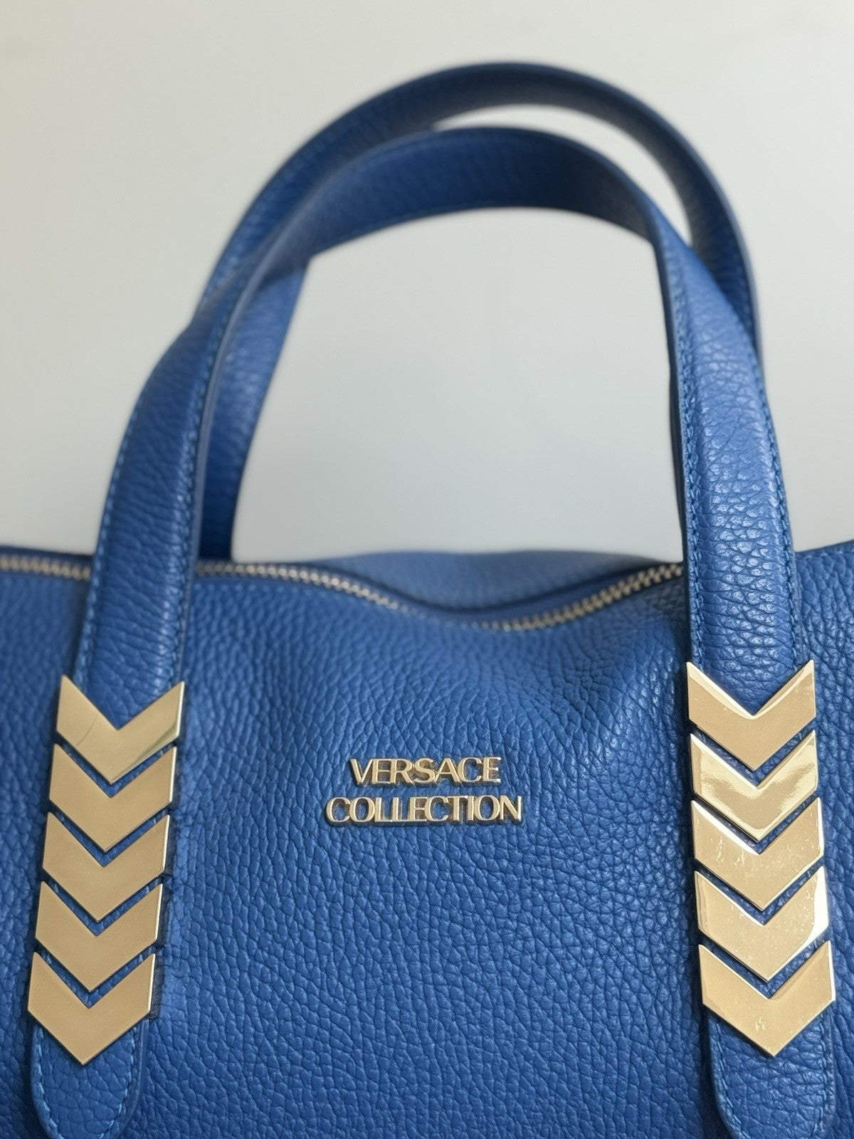 Versace vintage Collection Hand Bag Tote Bag 2way Leather Blue Authentic